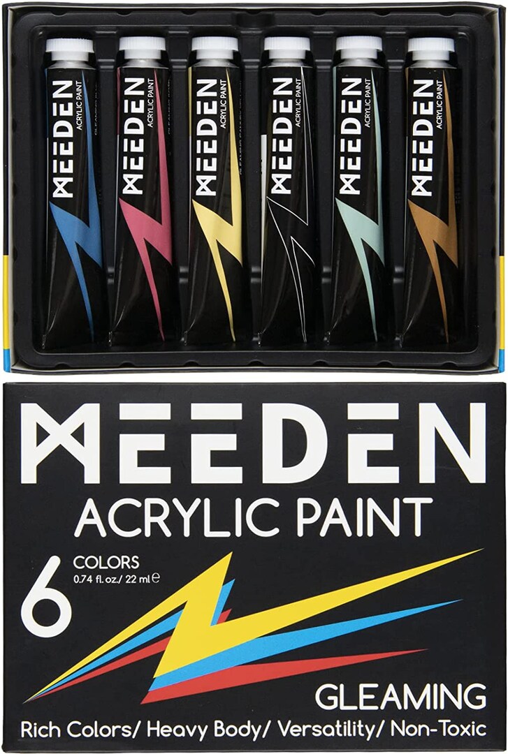 MEEDEN Glitter Acrylic Paint Medium, 6 Tubes 22ml/0.74oz High Viscosity Shimmer Paints, Art Craft Paints with Glitter, Iridescent Paints for Canvas, Wood & Rock, Art Supplies for Artists Beginners